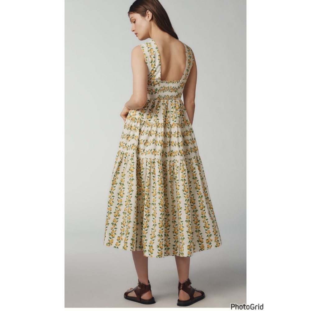 Anthropologie Helena Square Neck Smocked Tiered Midi Dress NEW - Picture 4 of 4